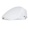 Breathable white mesh flat cap for men featuring adjustable metal buckle and lightweight fabric - White