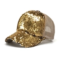 Gorra de béisbol con lentejuelas doradas brillantes y malla beige transpirable - Dorado