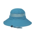 Teal outdoor sun hat with breathable white mesh and adjustable chin strap - Blue