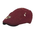 Vintage wine red newsboy cap for women with floral embroidery and jacquard texture - Burgundy