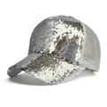 Sparkly silver sequin baseball cap with breathable mesh back for outdoor fashion - Silver