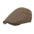 Classic dark brown striped flat cap with vintage bronze metal buckle detail on the side - Coffee