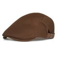 Men's breathable mesh newsboy cap in dark brown with adjustable metal buckle strap - Coffee