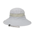 Breathable light grey outdoor sun hat with wide brim mesh panel and windproof cord - Light Gray