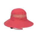 Breathable red outdoor bucket hat with mesh panels and adjustable chin strap - Watermelon red