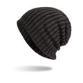 Berretto slouchy a righe grigio scuro e nero in morbida maglia per autunno e inverno - Nero
