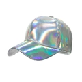 Adjustable holographic silver PU leather baseball cap with metallic laser finish - Adjustable / Silver