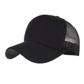 Classic black mesh trucker hat with breathable polyester back and curved brim for sun protection - Black