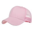 Pink breathable mesh trucker hat with solid pink front panel and adjustable curved brim - Pink