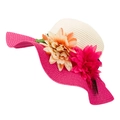 Sombrero de paja para mujer con ala ancha rosa y grandes flores de color naranja - Rosa Rojo