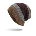 Bonnet en tricot à losanges avec patchwork multicolore en jaune, gris et marron café - Kaki
