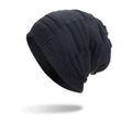 Berretto invernale in maglia blu scuro con trama a coste spessa e fodera in pile - Blu navy