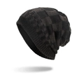 Bonnet en maille à carreaux gris foncé et noir de style slouchy pour l'hiver - Noir