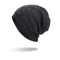 Berretto invernale in maglia grigio scuro e nero con un elegante motivo a rombi intrecciati - Blu Notte