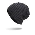 Berretto invernale in maglia foderato in pile, strisce ondulate grigio e marrone - Blu Notte
