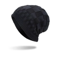 Bonnet en maille doublé polaire pour hommes avec motif classique à carreaux foncés - Bleu marine