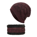 Set invernale in maglia foderato in pile con berretto e scaldacollo in filato bordeaux - Borgogna