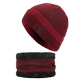 Set berretto e scaldacollo in maglia rosso e nero con fodera in pile spesso caldo - Borgogna
