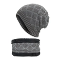 Set cappello e sciarpa in maglia marrone-grigio con motivo geometrico a rombi - Grigio