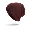 Winter knit beanie in dark wine red with warm fleece lining and classic wave pattern - Burgundy