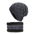 Set invernale in maglia con cappello grigio-nero e scaldacollo foderato in pile - Blu navy