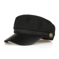 Béret classique noir en laine avec visière en similicuir et cordon tressé pour femme - Taille unique / Noir