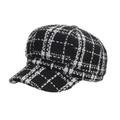 Klassieke zwart-witte geblokte newsboy pet voor dames van getextureerde tweed - Eén maat / Zwart