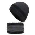 Set berretto invernale e scaldacollo in grigio scuro con spessa fodera in pile nero caldo - Nero