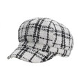 Klassieke zwart-wit geruite tweed krantenjongenspet voor dames in herfst-winterstijl - Eén maat / Wit