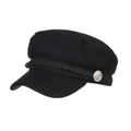 Classic black military newsboy cap with braided rope and vintage anchor metal button - One Size / Black