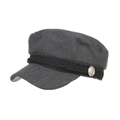 Dark grey wool baker boy hat with black braided cord and silver anchor button detail - One Size / Light Gray