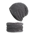 Winter-Set aus Strickmütze und Loopschal in Dunkelgrau mit dickem Fleecefutter - Grau (Set)