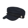 Classic black military beret cap with braided strap and silver anchor button detail - One Size / Navy Blue