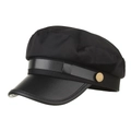 Gorra baker boy negra de tela y cuero sintético con hebilla de bronce vintage - Talla única / Negro