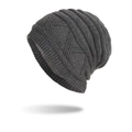 Winter dark grey knitted beanie hat with soft thermal fleece lining and ribbed cuff - Gray