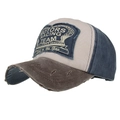 Vintage baseball cap featuring color-blocking design and motors racing team patch - Navy/Coffee