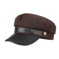 Gorra baker boy café con visera de cuero negro y detalle de hebilla redonda latón - Talla única / café
