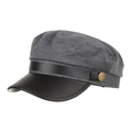Gorra de algodón gris oscuro con visera de cuero negro y hebilla de metal vintage - Talla única / Gris