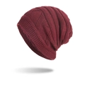 Bonnet en maille torsadée bordeaux d'hiver avec doublure polaire thermique épaisse unisexe - Bordeaux