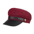 Retro burgundy cotton baker boy hat with black faux leather brim and gold buttons - One Size / Burgundy