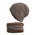 Kaffeebraunes Winterset aus Strickmütze und Loopschal mit warmem Fleece-Futter - Khaki (Set)