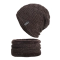 Winter-Strickmütze und Loopschal Set in Dunkelbraun mit warmem Fleece-Futter - Kaffee (Set)