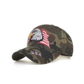 Detailed embroidery of American flag eagle and USA logo on camo baseball cap - Camouflage