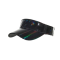 Black holographic laser sun visor hat with adjustable velcro strap and shiny PU finish - Black