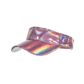 Iridescent rose gold laser sun visor hat made of reflective PU material in 45-degree view - Pink