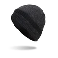 Winter knitted beanie with fleece lining in dark grey featuring a decorative button - Black