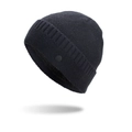 Bonnet en tricot bleu foncé pour l'hiver avec revers côtelé et bouton décoratif - Bleu marine