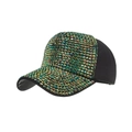 Fashionable black baseball cap with iridescent green rhinestones and adjustable back strap - Green