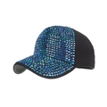 Black baseball cap decorated with shimmering blue and purple rhinestones for women - Blue