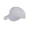 White baseball cap with iridescent AB rhinestones on front for a sparkling fashion look - AB White